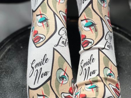 Smile now cry later white sports socks on Sale