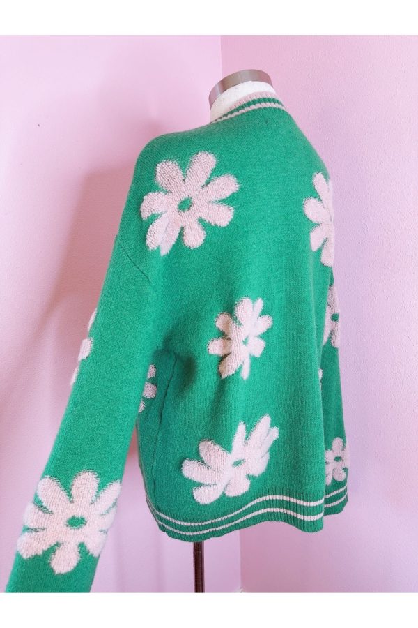 Preppy Kelly Green Button Down Floral Cardigan Fashion