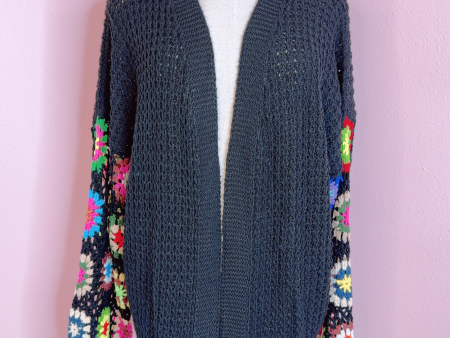 Chronicles of Yarnia Black Crochet Granny Square Plus Size Cardigan Cheap