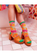 Orange Floral Sheer Crew Socks Supply