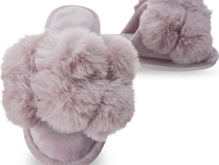 Luxe Pompom Lavender Plush Slippers Online now