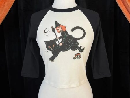 Moonlight Ride Raglan Cropped Baby Tee in White Black on Sale