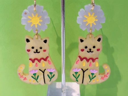 Happy Floral Cat Handmade Earrings Cheap