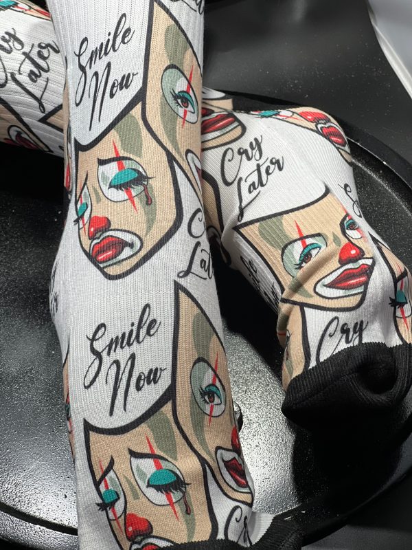 Smile now cry later white sports socks on Sale