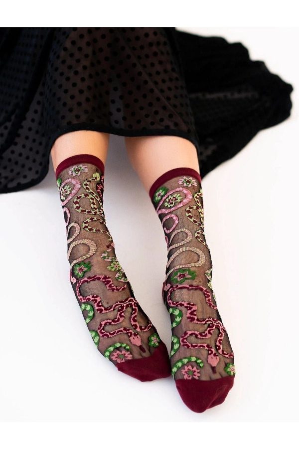 Serpentine Floral Black Sheer Crew Socks For Discount