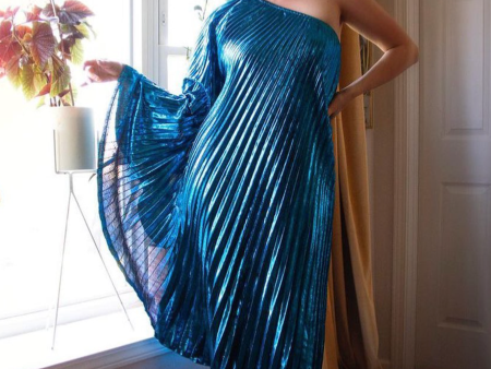 *MEGA SALE* Vibrant Blue Metallic One Shoulder Party Dress Online Hot Sale