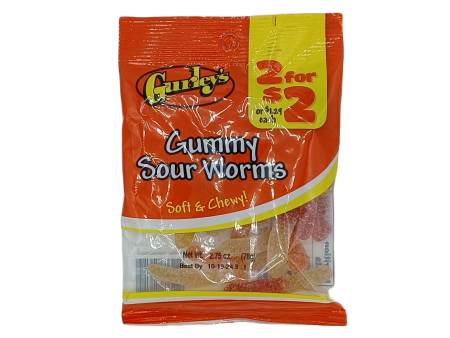 Gurleys Gummy Sour Worms 2 $2 2.75z 12ct 50611 For Sale