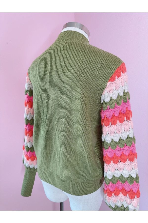 *SALE* Blooming Groves Avocado Green and Pink Stripe Knit Pullover Cheap