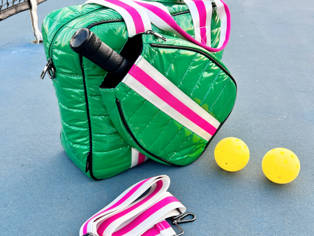 Puffer Pickle Ball Tote Green with Pink Stripe Supply