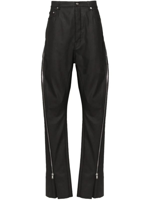 Zip-Detailed Coated Straight Trousers Discount